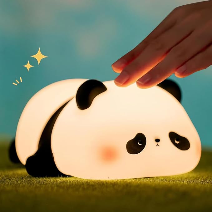 Lying Flat Panda Night Light,Silicone Dimmable Nursery Nightlight, Rechargeable Bedside Touch Lamp.