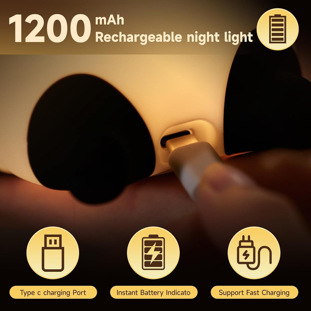 Lying Flat Panda Night Light,Silicone Dimmable Nursery Nightlight, Rechargeable Bedside Touch Lamp.